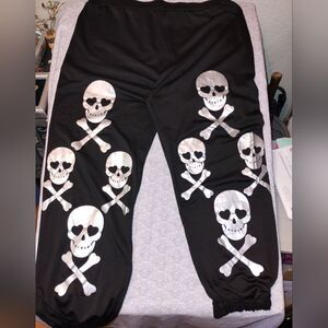 Fancy silky silver skull lounge joggers pants XL